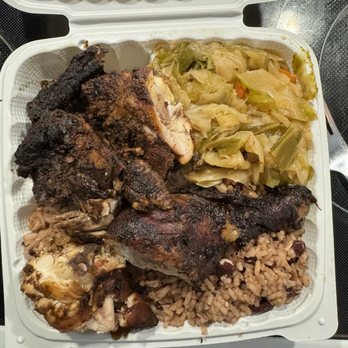 Jamaica Mi Hungry - Jerk Chicken with Rice and Peas and Cabbage - Caribbean Near Me - Dallas, Texas Jamaica Mi Hungry - Jerk Chicken with Rice and Peas and Cabbage - Caribbean Near Me - Dallas, Texas