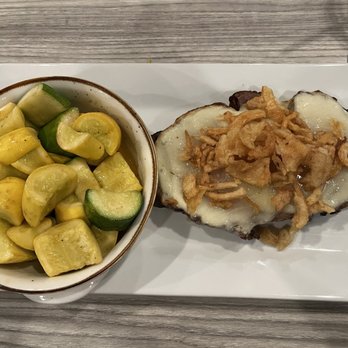 Dock House Restaurant - Steamed squash and zucchini with prime rib sandwich (no bun). $21 and worth every penny! - Seafood Near Me - Chester, Maryland