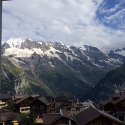 Hotel Bellevue - View of the Alps from my bed! Hotel Bellevue in Mürren in the Bernese Oberland area of Switzerland