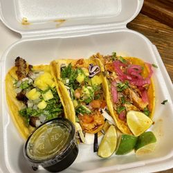 The Capital of Tacos - Taco Trio Al Pastor Grilled Shrimp  Yucatán Style Pork