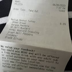 Firehouse Subs - Receipt