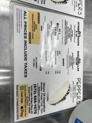 Menu photo 1 Pepper's Street Tacos Grand Prairie, TX