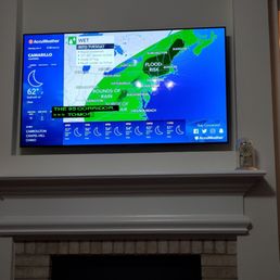 TV mounted above the mantel.