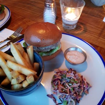 The Arnos Arms - Lentil burger with cheddar, thick cut chips and coleslaw. If vegetarian is this good I might have to stick to it. - British Near Me - London, XGL The Arnos Arms - Lentil burger with cheddar, thick cut chips and coleslaw. If vegetarian is this good I might have to stick to it. - British Near Me - London, XGL