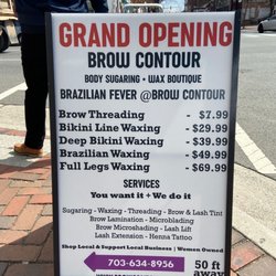 Brow Contour - Alexandria - Street sign pointing towards the store.  They took over the place that used to be Wine Gallery 108