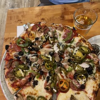 Granzella's Restaurant - Medium House Pizza with some added Jalapeños. A beer to wash it all down. It was delicious! - Italian Near Me - Williams, California