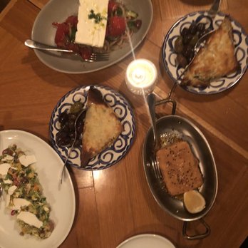 Calissa Hamptons - Greek and lentil salad, saganaki, spinach and butternut squash pies and an avocado tzatziki dip - Mediterranean Near Me - Water Mill, New York Calissa Hamptons - Greek and lentil salad, saganaki, spinach and butternut squash pies and an avocado tzatziki dip - Mediterranean Near Me - Water Mill, New York