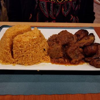 Suyajoint - Jollof  rice with Yam fufu, bref and plantains. - African Near Me - Roxbury Crossing, Massachusetts