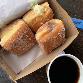 Tex Drive In - Apple, Bavarian cream and chocolate filled malasadas - Fast Food Near Me - Honokaa, Hawaii