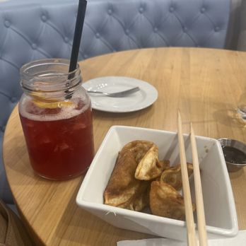 Proper Rose Garden - My post work snack of dumplings and an iced house beverage called the Rosita. - Themed Cafes Near Me - Katy, Texas Proper Rose Garden - My post work snack of dumplings and an iced house beverage called the Rosita. - Themed Cafes Near Me - Katy, Texas