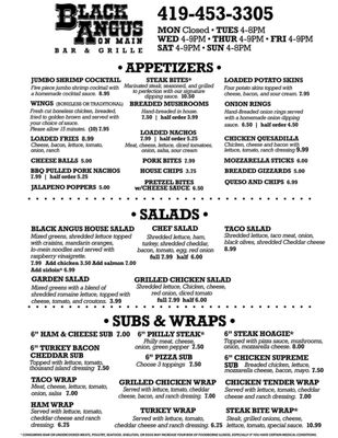 Menu photo 1 Black Angus On Main Bar & Grille Ottoville, OH Menu photo 1 Black Angus On Main Bar & Grille Ottoville, OH