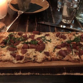 Balzem - Tomato and Beef Sausage* flat bread pizza - Mediterranean Near Me - New York, New York