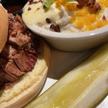 Bobby Q - Sliced BBQ Beef Brisket Sandwich. Loaded Mashed Potatoes - Barbeque Near Me - Phoenix, Arizona Bobby Q - Sliced BBQ Beef Brisket Sandwich. Loaded Mashed Potatoes - Barbeque Near Me - Phoenix, Arizona