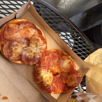 Einstein Bros. Bagels - Too much sauce and not enough cheese with crusty bagel - Breakfast & Brunch Near Me - Highland, California