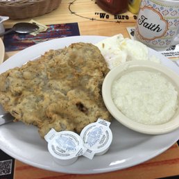 Chicken fried steak the size of half the plate..! Come hungry... Chicken fried steak the size of half the plate..! Come hungry...