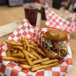 Mighty Chick Sando - Crispy Slaw Sando and fries