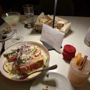 618 - Out of Summer drink (alcoholic seasonal menu) Watermelon salad Martini shaken - New American Near Me - Freehold Borough, New Jersey