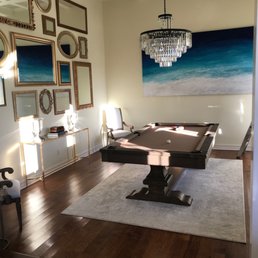 Plank and Hide 8 foot Beaumont pool table with Camel felt. Turned a formal living room into a fun and usable space.