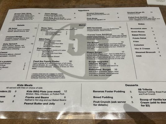 Menu photo 1 5B Barbeque and Brews Greensboro, GA