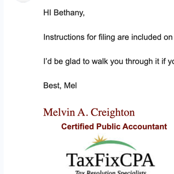 Tax Fix CPA - Proof that I hired Mel to help me with m taxes. - Tax Services Near Me - Irvine, California