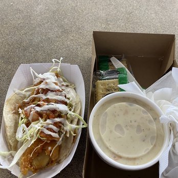 Quality Seafood - Thursday special fish tacos and clss add New England Style Clam Chowder - Seafood Markets Near Me - Redondo Beach, California