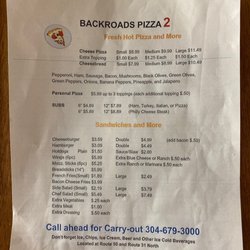 Back Roads Pizza 2 - Menu and ordering information