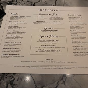 HIDE+SEEK - Menu - New American Near Me - Chicago, Illinois HIDE+SEEK - Menu - New American Near Me - Chicago, Illinois