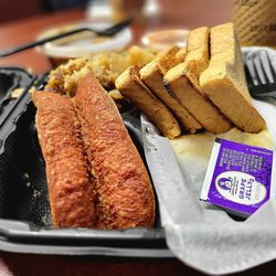 Casablanca Cafe - The deep-fried half-smoke was deep-fried and overcooked. Who deep fries half-smokes? Strange.