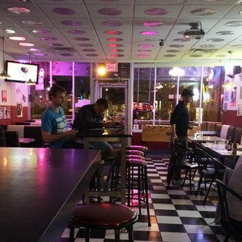 Tommy's - Interior - Checkered Floor, Neon Lights, Foosball - Breakfast & Brunch Near Me - Kingston, Ontario
