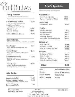 Menu photo 4 Ophelia’s Galveston, TX