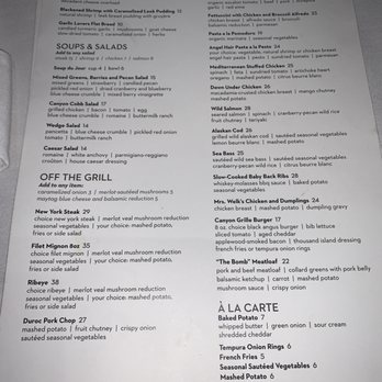 Canyon Grille - Dinner menu - American Near Me - Escondido, California