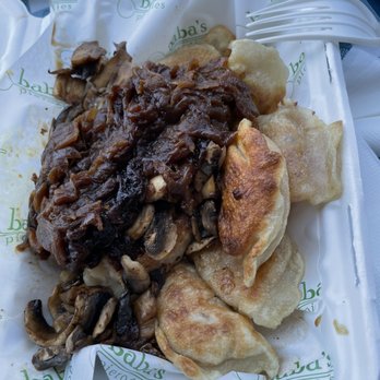 Baba's Pierogies - Potato and Bacon Cheddar Potato with Caramelized Onions and Mushrooms - Modern European Near Me - Brooklyn, New York