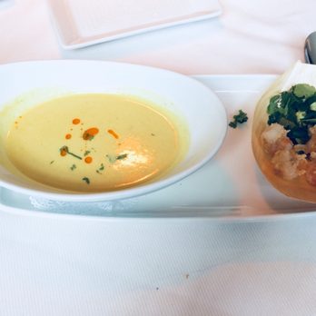 Scampo - 1 of the 1st courses of lunch restaurant week: Coconut Curry Soup (crispy rock shrimp, avocado, red onion) Lunch Restaurant Week ($25) - Italian Near Me - Boston, Massachusetts Scampo - 1 of the 1st courses of lunch restaurant week: Coconut Curry Soup (crispy rock shrimp, avocado, red onion) Lunch Restaurant Week ($25) - Italian Near Me - Boston, Massachusetts