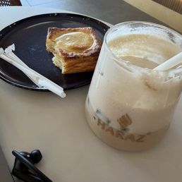 Banana iced latte - decaf (I'm caffeine sensitive) Square cheese danish Banana iced latte - decaf (I'm caffeine sensitive) Square cheese danish