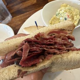 Pastrami on sourdough with potato salad