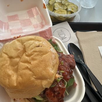 Huda - Korean BBq chicken with a side of pickles. - Sandwiches Near Me - Philadelphia, Pennsylvania