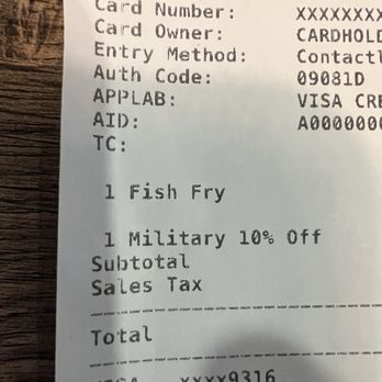 Ted's Fish Fry - Showing a military military discount 10% - Fish & Chips Near Me - Albany, New York Ted's Fish Fry - Showing a military military discount 10% - Fish & Chips Near Me - Albany, New York