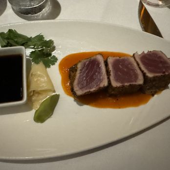 Eddie V's Prime Seafood - The Ahi Tuna served with Soy/wasabi - Seafood Near Me - El Segundo, California Eddie V's Prime Seafood - The Ahi Tuna served with Soy/wasabi - Seafood Near Me - El Segundo, California