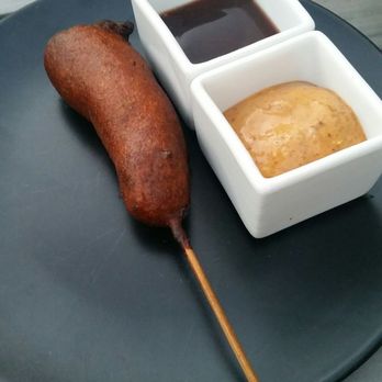 2145 Eats - Arabiki Corn Dog with Takoyaki Sauce and Sriracha Whole Grain Mustard. - Pizza Near Me - Costa Mesa, California 2145 Eats - Arabiki Corn Dog with Takoyaki Sauce and Sriracha Whole Grain Mustard. - Pizza Near Me - Costa Mesa, California