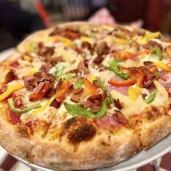 Eddie's Italian Eatery - 12" Medium Luigi's Luau Pizza. Paired with Pasta Carbonara (eaten too fast to make the pic).
