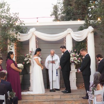 Fletcher Courtyards Venue - Altar during ceremony as sun is beginning to set. - Venues & Event Spaces Near Me - Orange, California