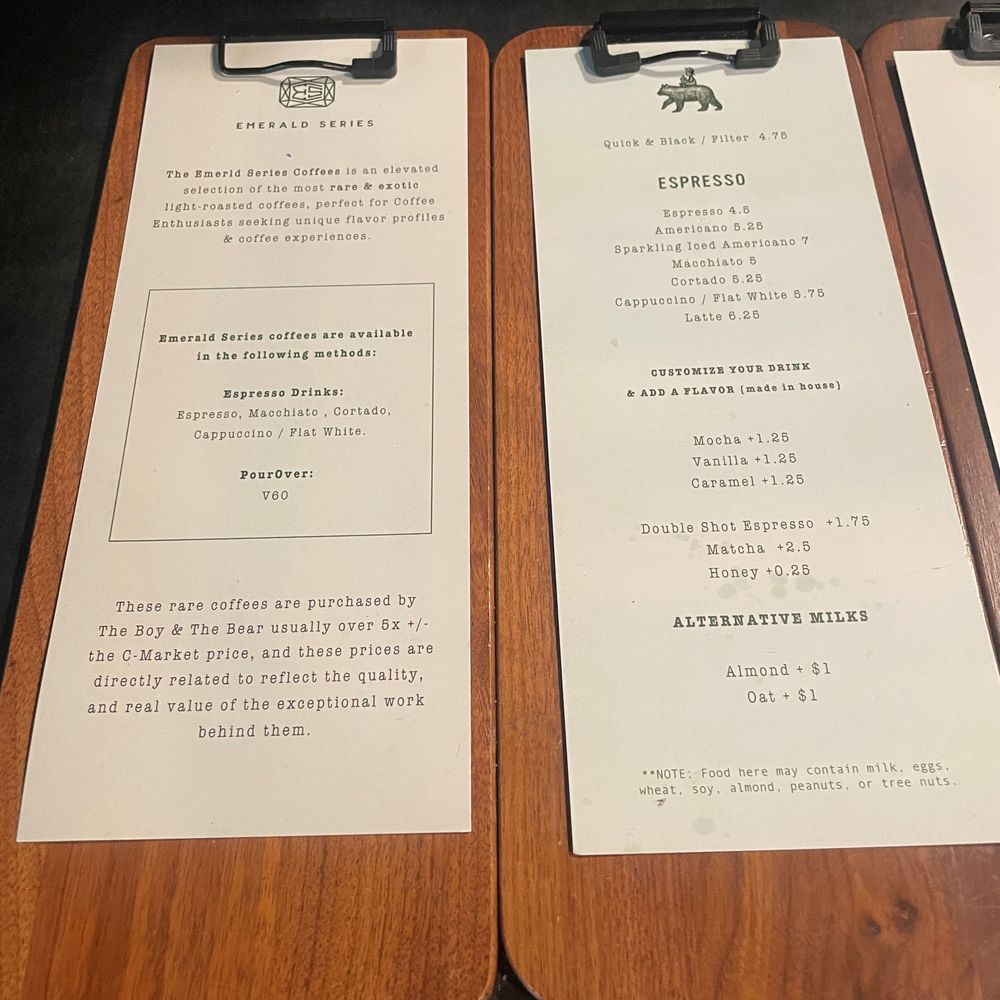 The Boy & The Bear - Coffee menu. - Coffee & Tea Near Me - Pasadena, California The Boy & The Bear - Coffee menu. - Coffee & Tea Near Me - Pasadena, California