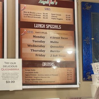 Angelica's Mexican Grill - Wall menu for daily specials 1/11/24 - Mexican Near Me - St George, Utah