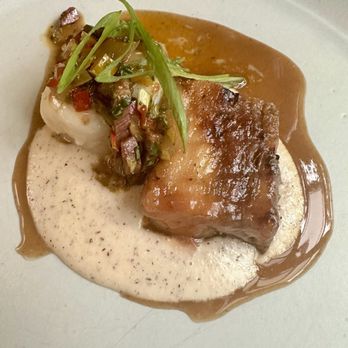 Nadair - Grilled Scallop & Peach Glazed Pork Belly. Cornbread Puree. Sauce Basquaise. Warm Pepper Relish. Perfection. - Scottish Near Me - Atlanta, Georgia