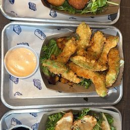 Fried Gyoza (6), Avocado Fries, Krab Rangoon Fritters Fried Gyoza (6), Avocado Fries, Krab Rangoon Fritters