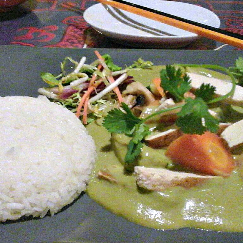 Duck Tale - Not so Thai Green Curry - buttery sauce with a delicate selection of microwaved vegetables and uncooked tofu. - Indian Near Me - Lisbon, 11