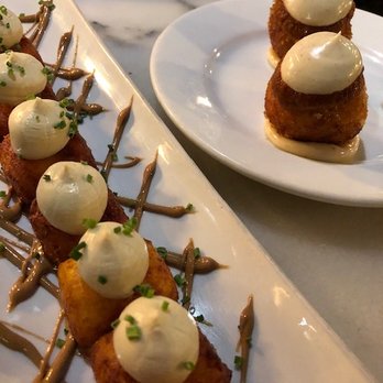 El Chigre 1769 - Patatinas (L) and Spicy Baby Bombs (R) - Tapas/Small Plates Near Me - Barcelona, B El Chigre 1769 - Patatinas (L) and Spicy Baby Bombs (R) - Tapas/Small Plates Near Me - Barcelona, B