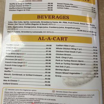 Gritz Cafe - Backside of the revamped menu - Soul Food Near Me - Las Vegas, Nevada
