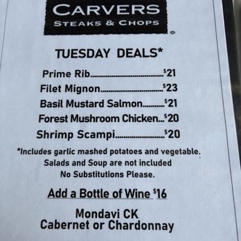 Carver's Steak & Chops - Tuesday specials - Steakhouses Near Me - San Diego, California Carver's Steak & Chops - Tuesday specials - Steakhouses Near Me - San Diego, California