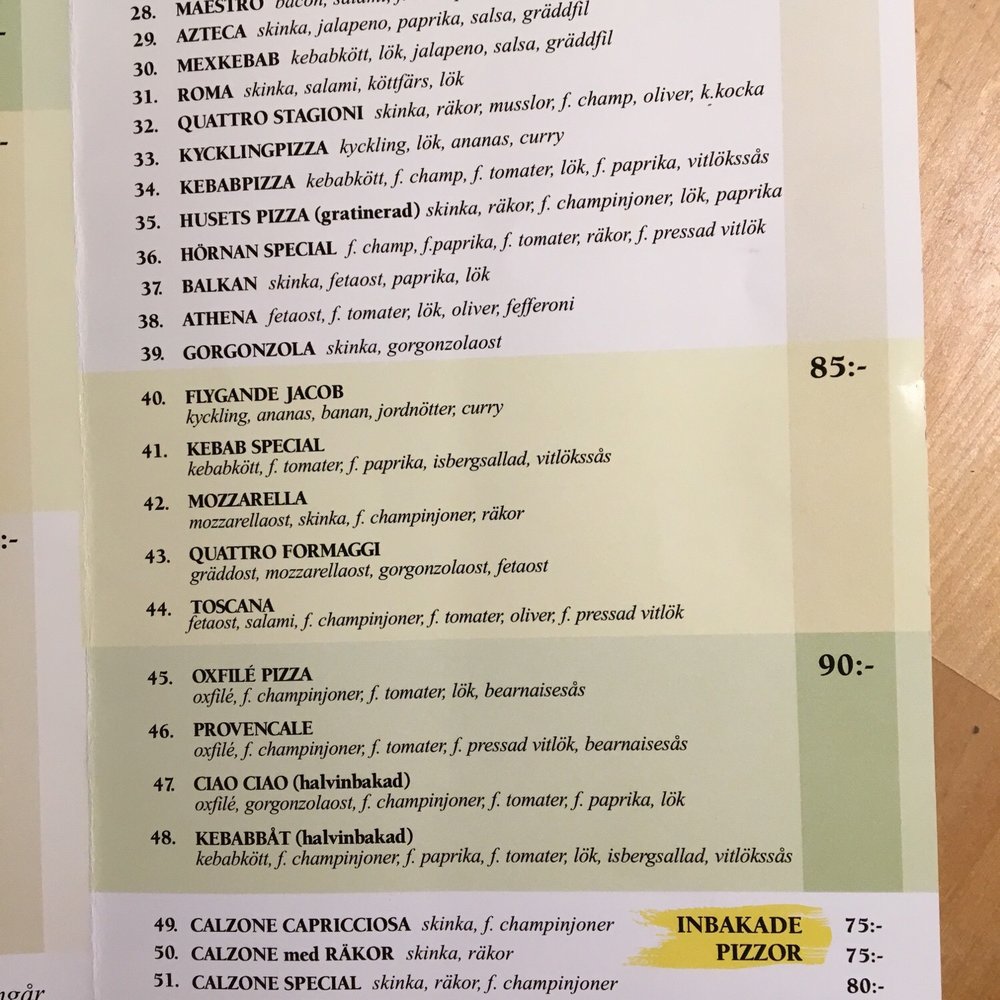 Pizzahörnan - Menu (3/4) - Pizza Near Me - Solna, Alberta